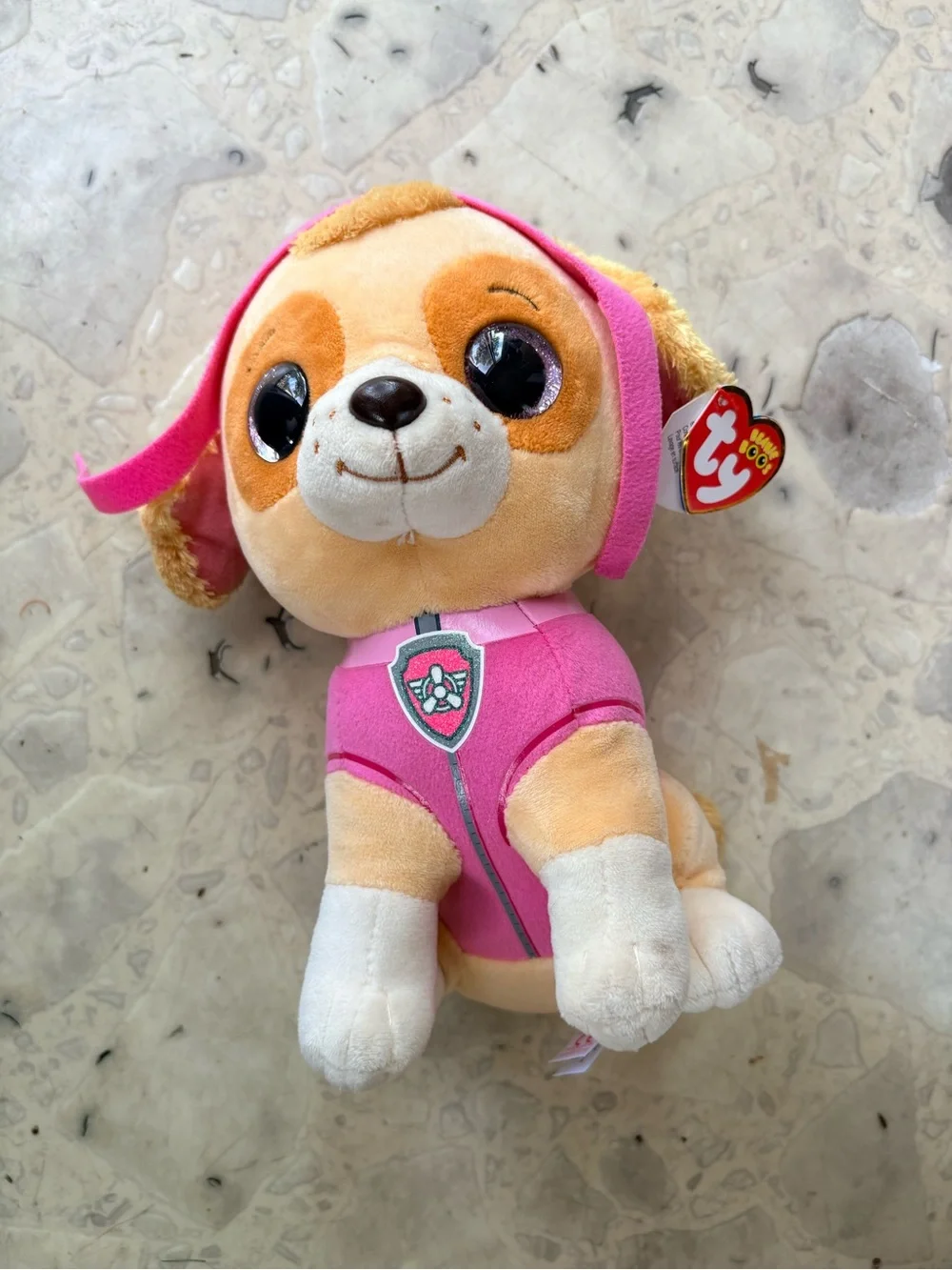 Ty Plush Paw Patrol Puppy in Bright Pink Outfit with Tan Fur